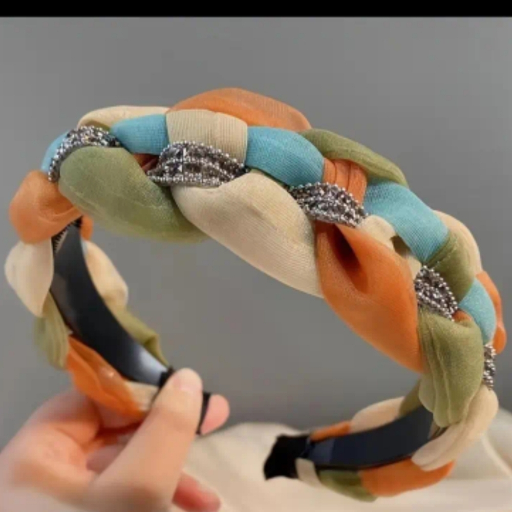 NEW Boutique handmade silk rhinestone braided flexible headband sparkle